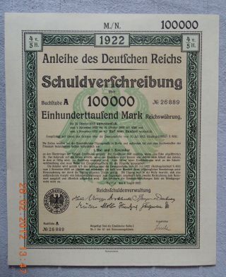 Germany Government Internal Loan 1922 100.  000 Mark Full Coupon Sheet Uncancelled photo