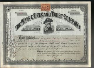 Mad Anthony Wayne Title & Trust Company 1902 Stock Certificate + Revenue Stamp photo