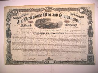 $1k Bond Signed Collis P Huntington Chesapeake Ohio & Southwestern Rr 1882 photo