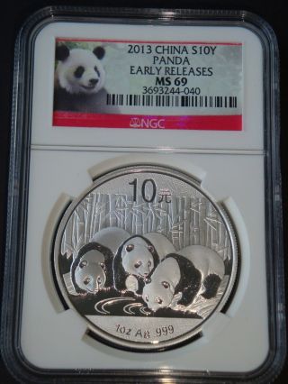 2013 - 1 Oz Chinese Panda Ngc Ms69 Early Releases Pure Fine Bullion Silver Coin photo