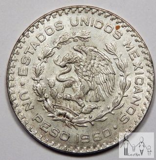 1960 About Uncirculated Au Mexico Un 1 Peso 10% Silver.  0514 Asw photo