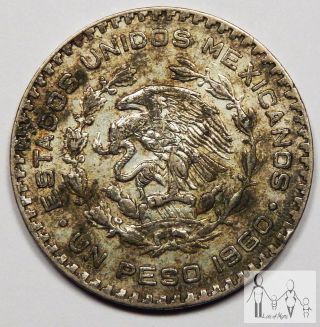 1960 Circulated Mexico Un 1 Peso 10% Silver.  0514 Asw 4 photo