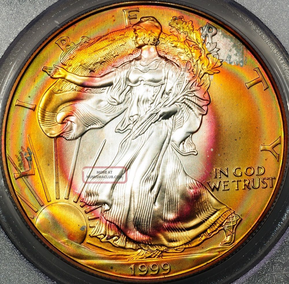 1999 Pcgs Ms67 Ase - Neon Rainbow Target Tone Color Monster 1