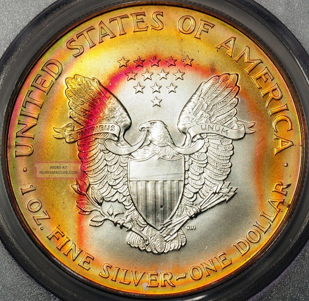 1999 Pcgs Ms67 Ase - Neon Rainbow Target Tone Color Monster 1