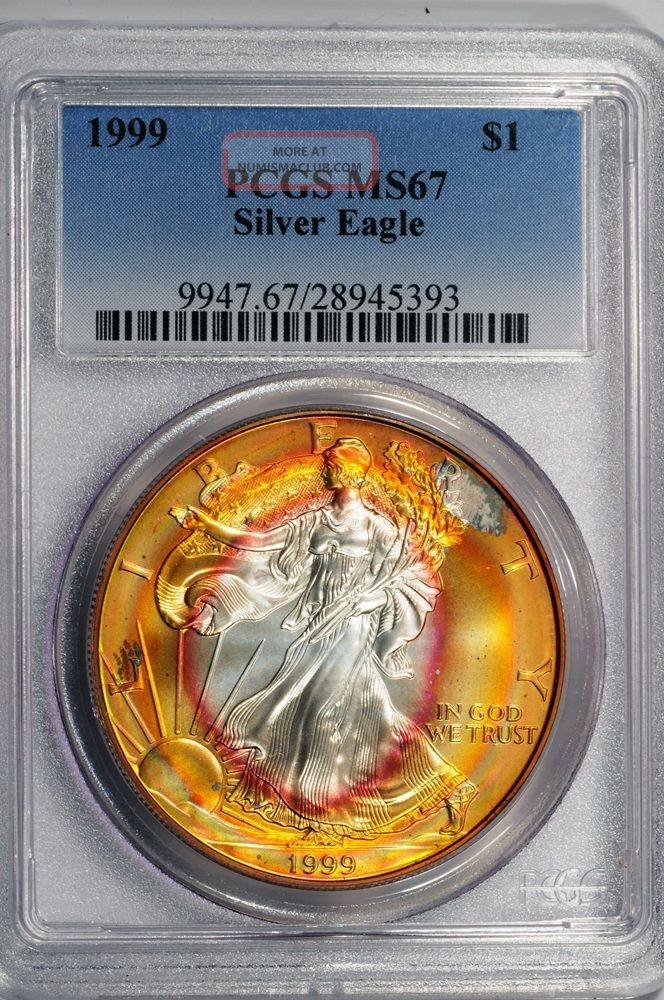 1999 Pcgs Ms67 Ase - Neon Rainbow Target Tone Color Monster 1