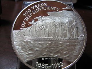 Falkland Islands - 1985 - 100th Anniv.  - Self Sufficiency - 4.  5oz.  Silver Proof photo