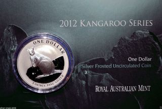 2012 1oz Kangaroo 0.  999 Pure Frosted Australian Silver Coin (in Display Card) photo