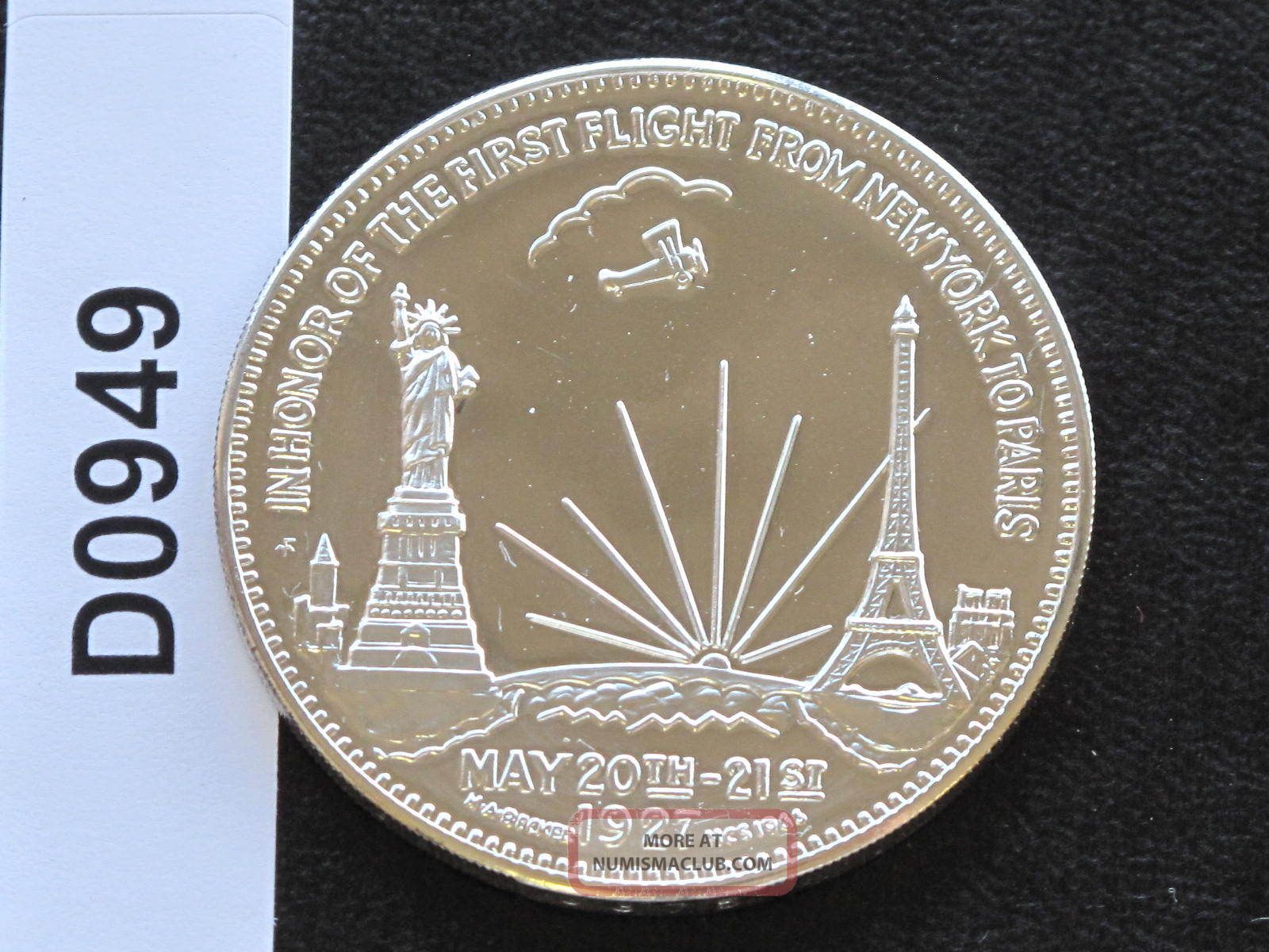 Charles lindbergh flight sterling silver coin medal franklin d0949