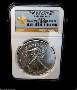 2013 (w) American Silver Eagle Ngc Ms70 Box 1 Rare 1st Releases photo