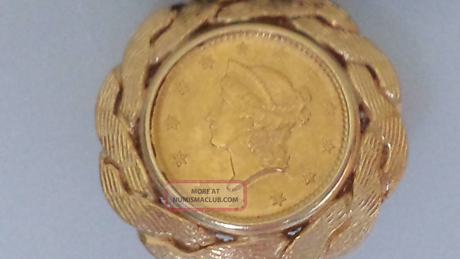 1853 One Dollar Gold Liberty Coin Pendant - 14k Gold Weave Bezel