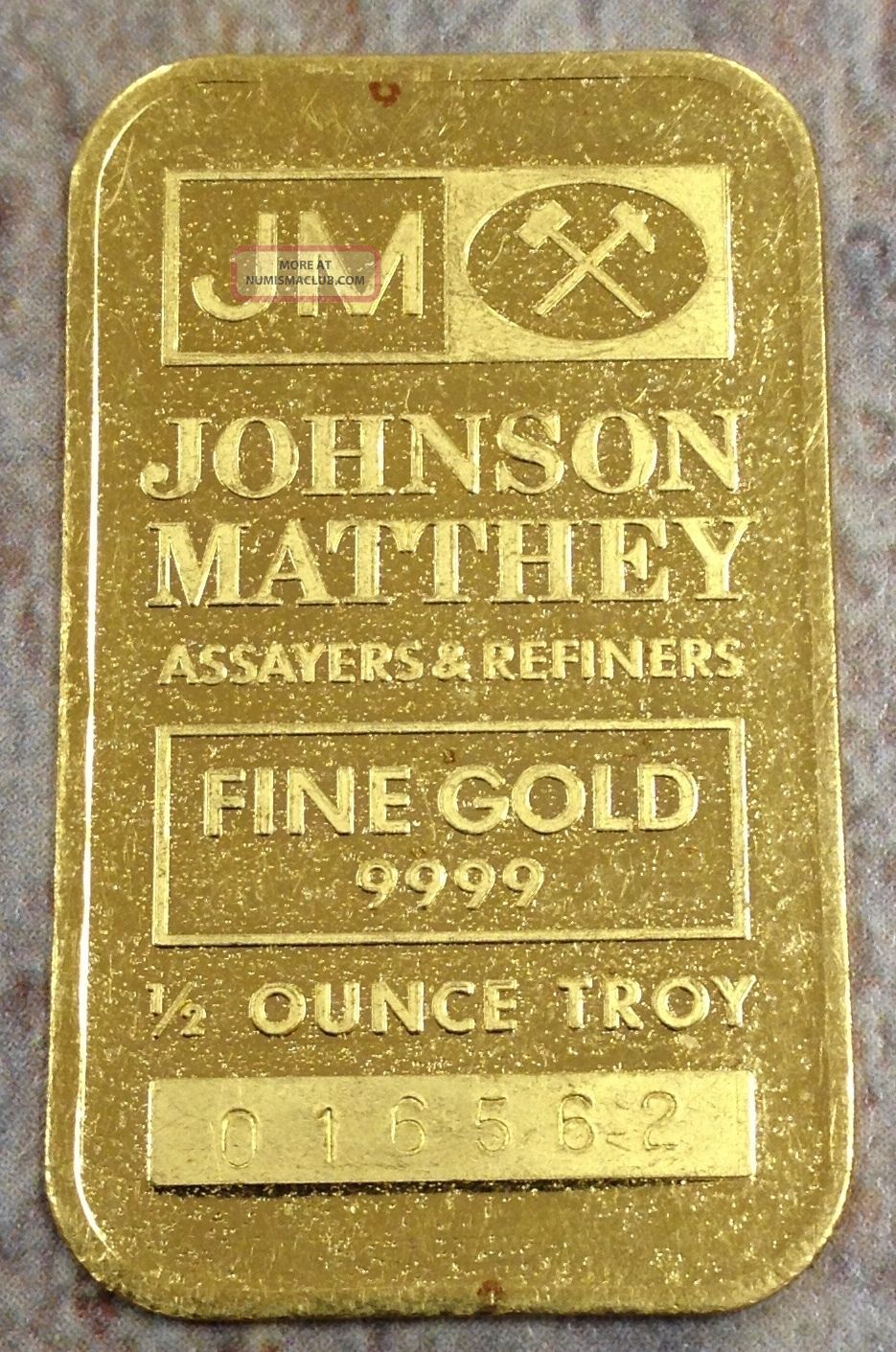 Johnson Matthey 1/2 Ounces Troy. 9999 Fine Gold Priced To Sell