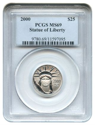 2000 Platinum Eagle $25 Pcgs Ms69 Statue Liberty 1/4 Oz photo