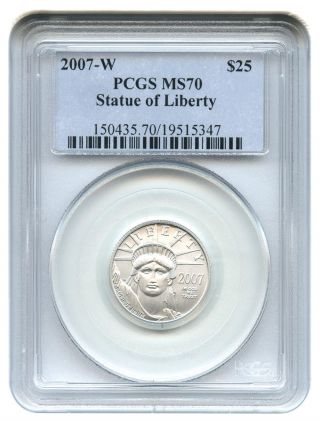 2007 - W Platinum Eagle $25 Pcgs Ms70 Statue Liberty 1/4 Oz photo