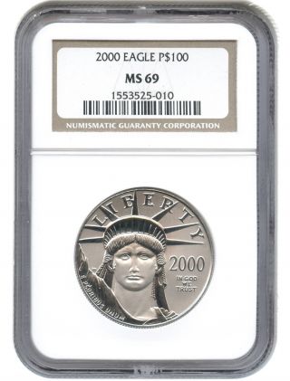 2000 Platinum Eagle $100 Ngc Ms69 Statue Liberty 1 Oz photo