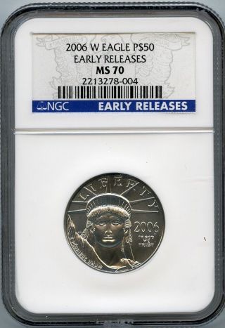 2006 W $50 (1/2 Oz) State Platinum Eagle Ngc Ms70 Early Release photo