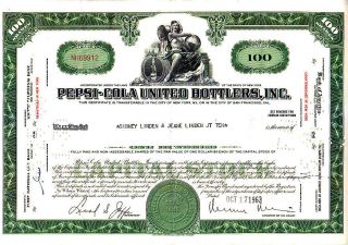Pepsi - Cola United Bottlers Inc Ny 1963 Stock Certificate photo