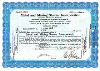 Metal And Mining Shares Incorporated Md 1930 Stock Certificate photo