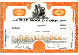 Broker Owned Stock Certificate: Riter & Co,  Payee; Rheingold Corp,  Issuer photo