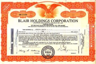 Blair Holding Corporation Ny 1955 Stock Certificate photo