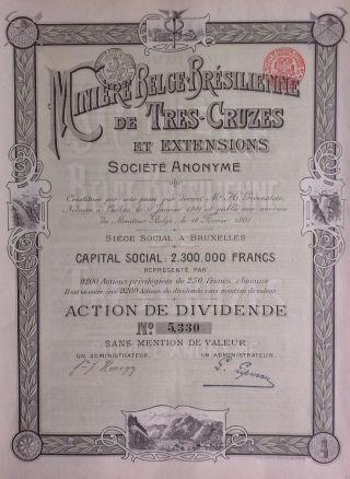 Brazil Brazilian 1904 Miniere Belge Belgian 250 Francs Bond photo