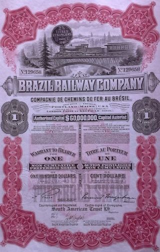 Brazil Brazilian 1918 Railway Company 1 Action Bond Loan photo