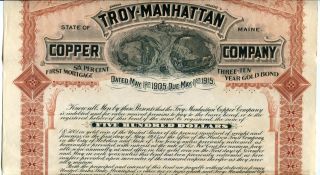 Troy Manhattan Copper Co. ,  1905 $500 Gold Mortgage Bond photo