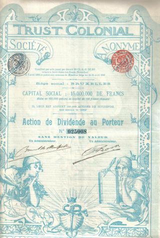 Belgium Bond Trust Colonial 1899 Dividende Uncancelled Top Deco Coupons photo