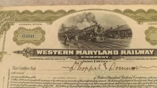 1917 Western Maryland Railway Stock Certificate Issued photo