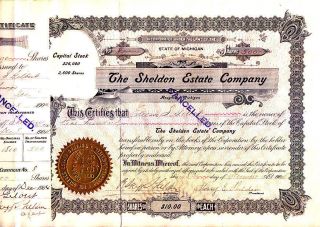 Shelden Estate Company Mi 1904 Stock Certificate photo