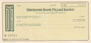 Checks Egypt Dresdner Bank Germany In Cairo Cheque Unc Look photo