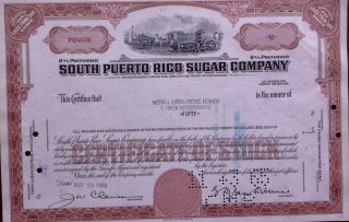 Puerto Rico 1965 South Sucar Company 50 Shares Bond Loan photo