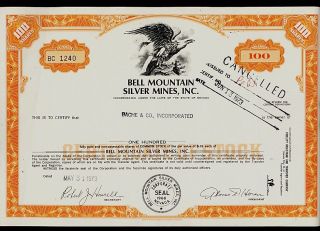 Bell Mountain Silver Mines Inc Nevada Old Stock Certificate Dd 1973 photo