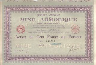 Indochina 1930 Society Mine Armorique Hanoi 100 Francs Share Uncancelled Coupons photo