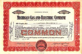 Michigan Gas And Electric Company Mi 1947 Stock Certificate photo