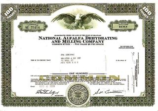 National Alfalfa Dehydrating And Milling 1970 Stock Certificate photo