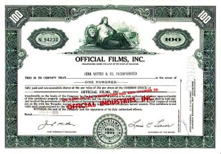 Official Films,  Inc.  1970 Stock Certificate photo