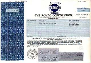 Rovac Corporation 1987 Stock Certificate photo