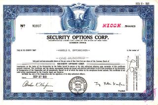 Security Options Corp.  Ny 1961 Stock Certificate photo