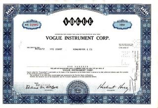 Vogue Instrument Corp.  Ny 1968 Stock Certificate photo