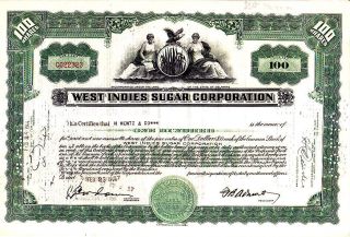 West Indies Sugar Corporation 1944 Stock Certificate photo