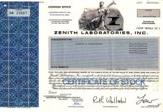 Zenith Laboratories,  Inc.  Nj 1989 Stock Certificate photo