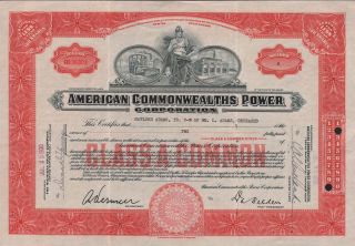 Usa American Commonwealths Power Corp Stock Certificate 1930 photo