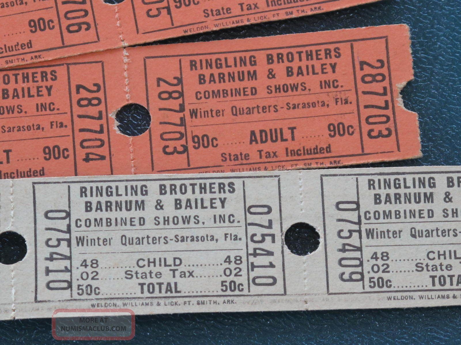 Ringling Brothers Barnum & Bailey Admission Tickets Adult. 90 Child. 50 ...