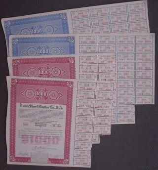 4 X United Shoe & Leather Co Sa.  Mexico $1000 Agosto 1947 Uncancelled + Coupons photo
