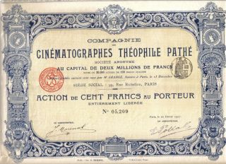 France 1907 Cinema Cinematographes Theophile Pathe 100 Fr Uncancelled Coup Deco photo