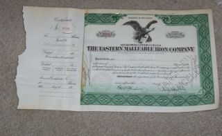 Eastern Malleable Iron Company Stock Certificate 1936 photo