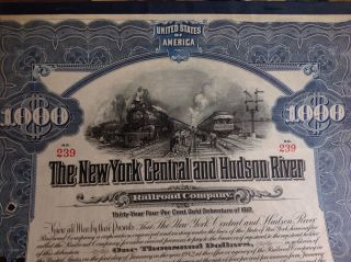 $1,  000 Ny Central & Hudson River Railroad Co.  30 Year Four% Gold Debenture 1912 photo