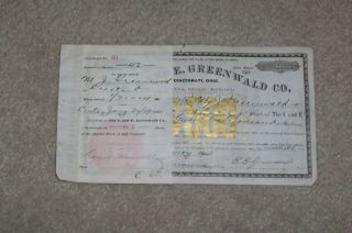 I And E Greenwald Co Stock Certificate1904 W/stub photo