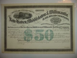 1870 Haven Middletown & Willimantic Railroad Company Bond Stock Certificate photo