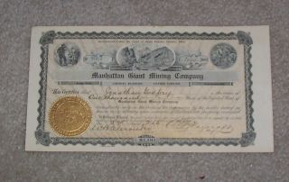 Manhatten Giant Mining Company Stock Certificate 1907 photo